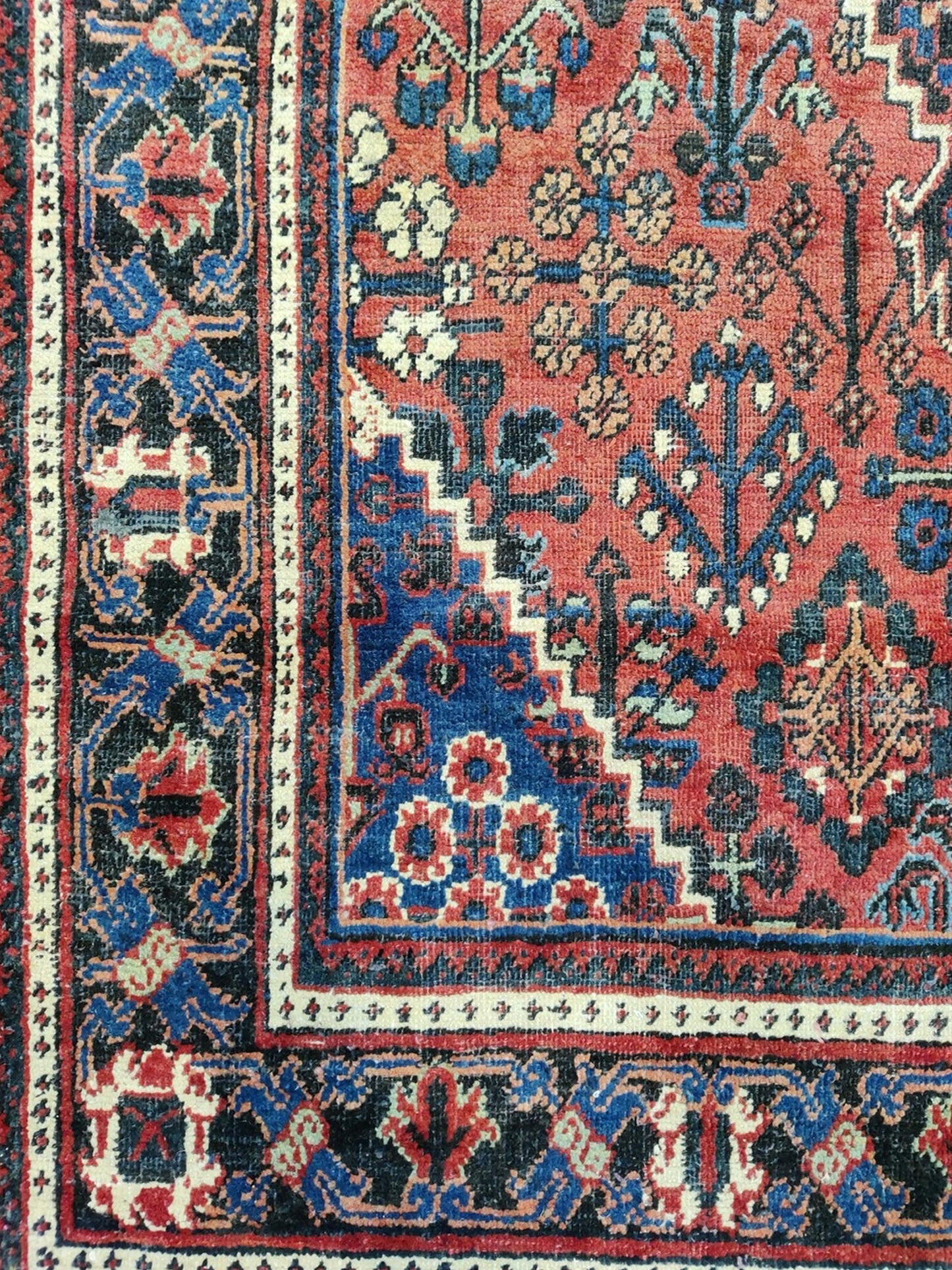 Blue and Rust, Pure Wool Zero Pile Antique Khotan Handknotted 4.0x6.5Ft 122x195Cms Area Rug