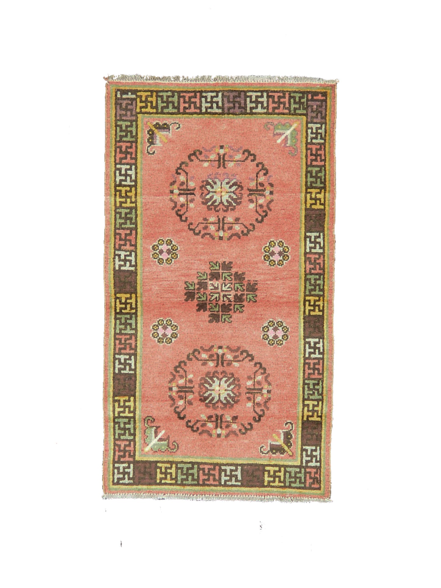 Rust Brown Antique Khotan Handknotted Rug 2.3x4.1ft 59x124cms