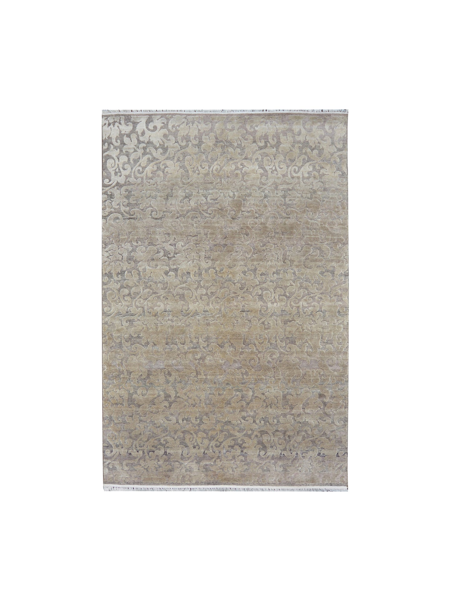 Silver and Brown,  Silk and Wool Oxidized Transitional Handknotted 6.0x9.0Ft 182x275Cms Area Rug