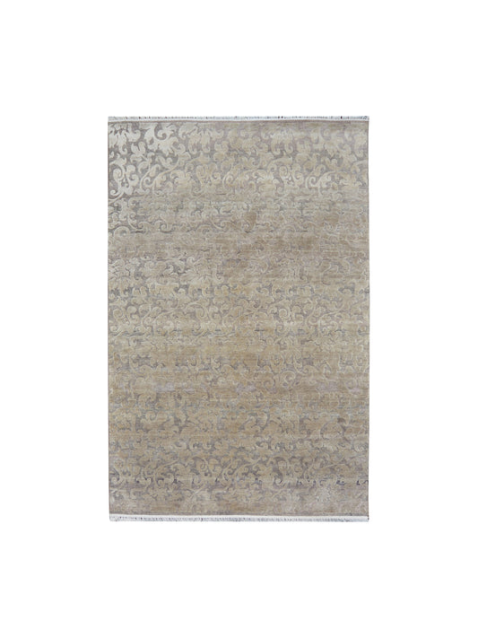 Silver and Brown,  Silk and Wool Oxidized Transitional Handknotted 6.0x9.0Ft 182x275Cms Area Rug