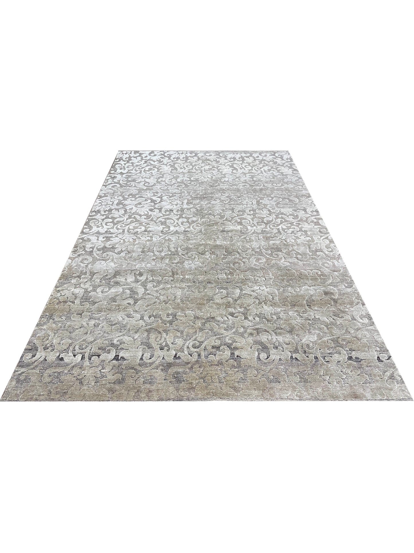 Silver and Brown,  Silk and Wool Oxidized Transitional Handknotted 6.0x9.0Ft 182x275Cms Area Rug