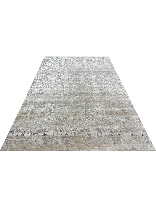 Silver and Brown,  Silk and Wool Oxidized Transitional Handknotted 6.0x9.0Ft 182x275Cms Area Rug