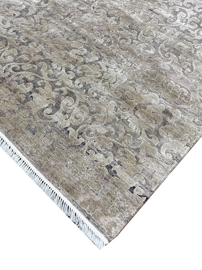 Silver and Brown,  Silk and Wool Oxidized Transitional Handknotted 6.0x9.0Ft 182x275Cms Area Rug