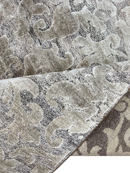 Silver and Brown,  Silk and Wool Oxidized Transitional Handknotted 6.0x9.0Ft 182x275Cms Area Rug