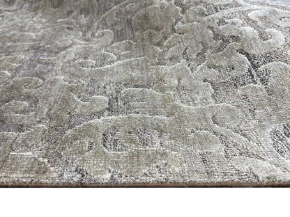 Silver and Brown,  Silk and Wool Oxidized Transitional Handknotted 6.0x9.0Ft 182x275Cms Area Rug