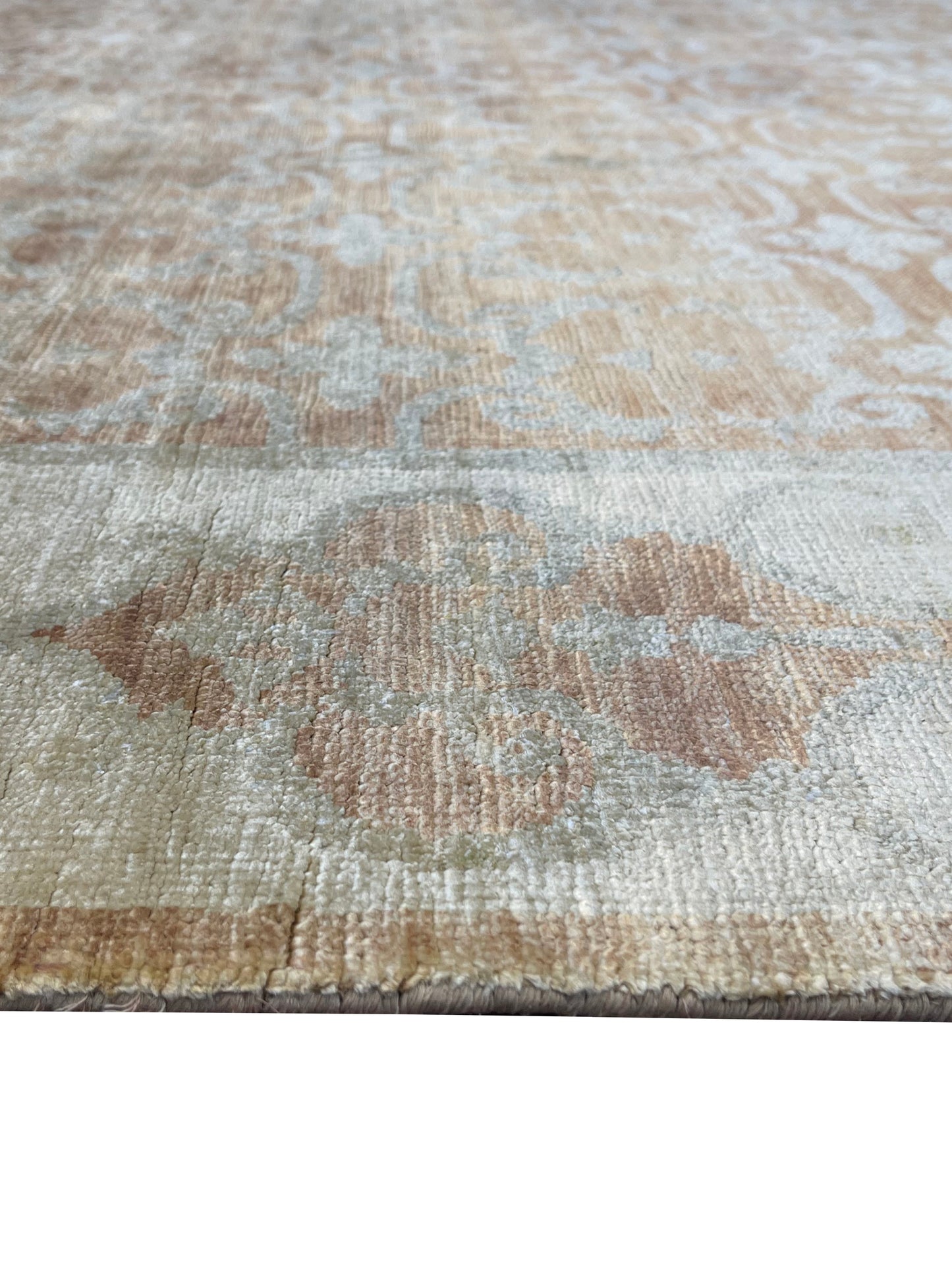 Ivory and Rust Pure Silk Transitional Handknotted Area Rug 6x8.10ft 182x269Cms