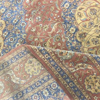 Blue and Yellow, Pure Wool Regular Traditional Handknotted 12.1X15.3Ft 367X464Cms Area Rug