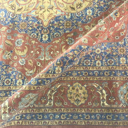 Blue and Yellow, Pure Wool Regular Traditional Handknotted 12.1X15.3Ft 367X464Cms Area Rug