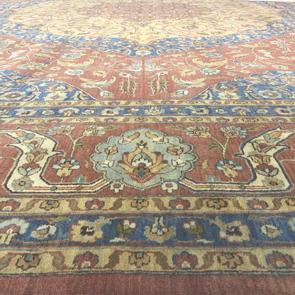 Blue and Yellow, Pure Wool Regular Traditional Handknotted 12.1X15.3Ft 367X464Cms Area Rug