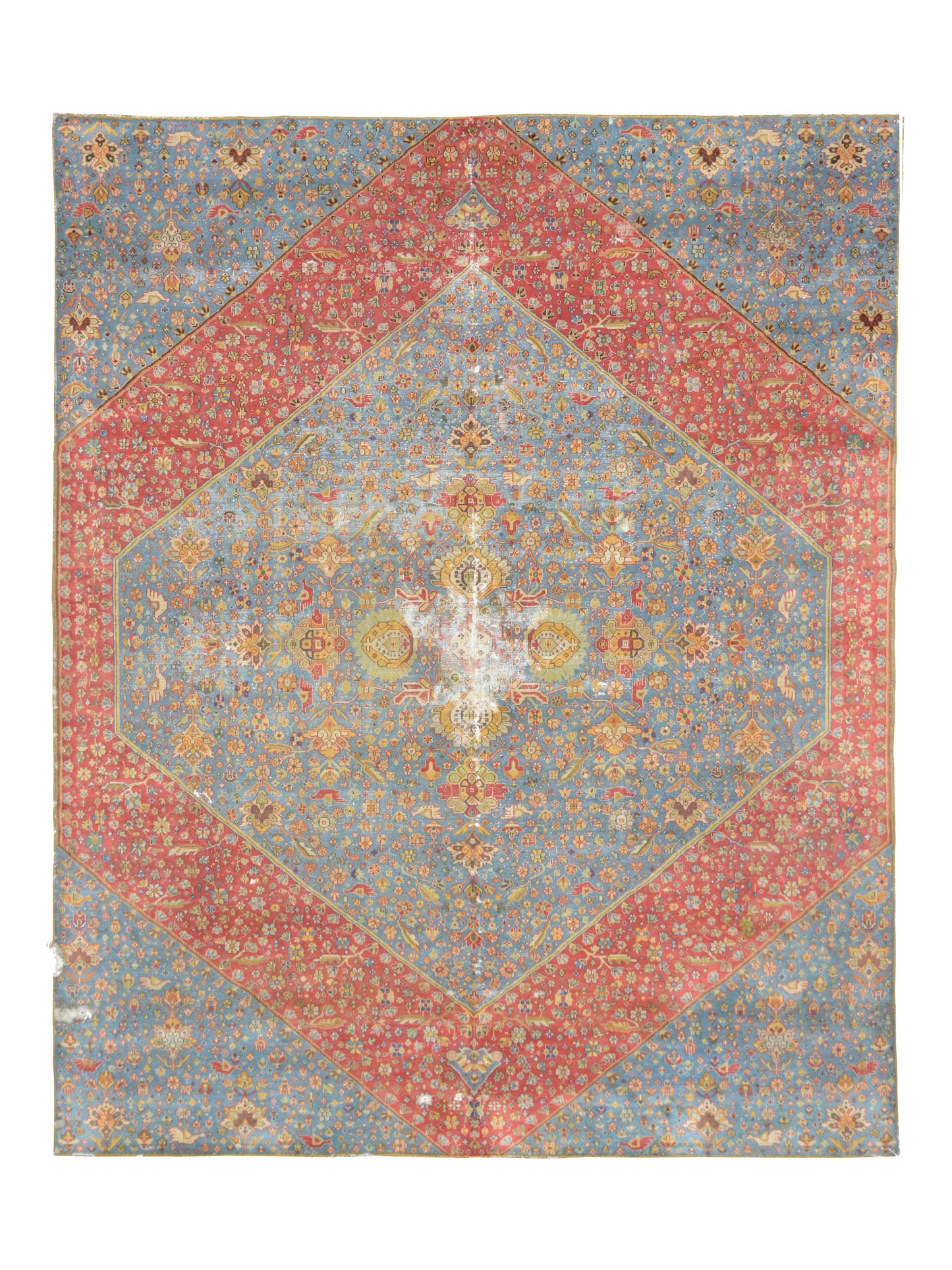 Red and Blue, Pure Wool Antique Handknotted 13.8x15.5Ft 417x470Cms Area Rug