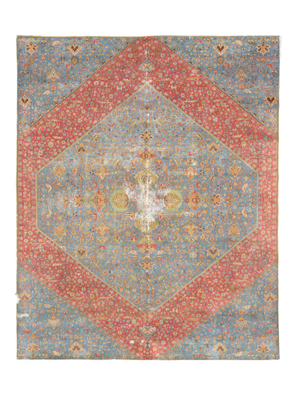 Red and Blue, Pure Wool Antique Handknotted 13.8x15.5Ft 417x470Cms Area Rug