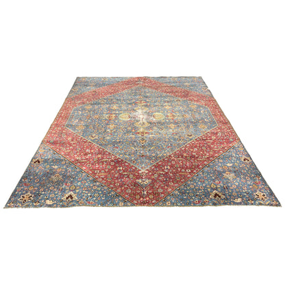 Red and Blue, Pure Wool Antique Handknotted 13.8x15.5Ft 417x470Cms Area Rug