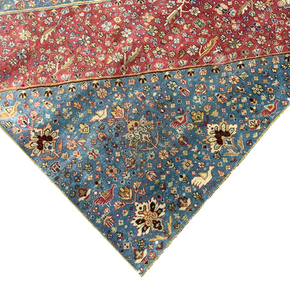 Red and Blue, Pure Wool Antique Handknotted 13.8x15.5Ft 417x470Cms Area Rug