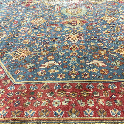 Red and Blue, Pure Wool Antique Handknotted 13.8x15.5Ft 417x470Cms Area Rug