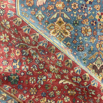 Red and Blue, Pure Wool Antique Handknotted 13.8x15.5Ft 417x470Cms Area Rug
