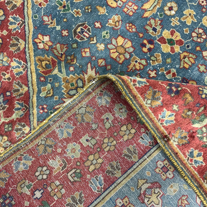 Red and Blue, Pure Wool Antique Handknotted 13.8x15.5Ft 417x470Cms Area Rug