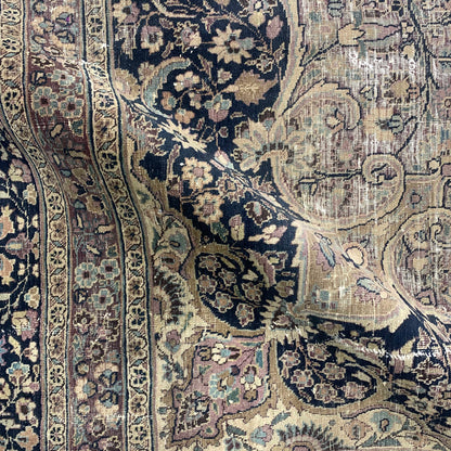 Camel and Black, Pure Wool Antique Handknotted 13.8x15.5Ft 417x470Cms Area Rug