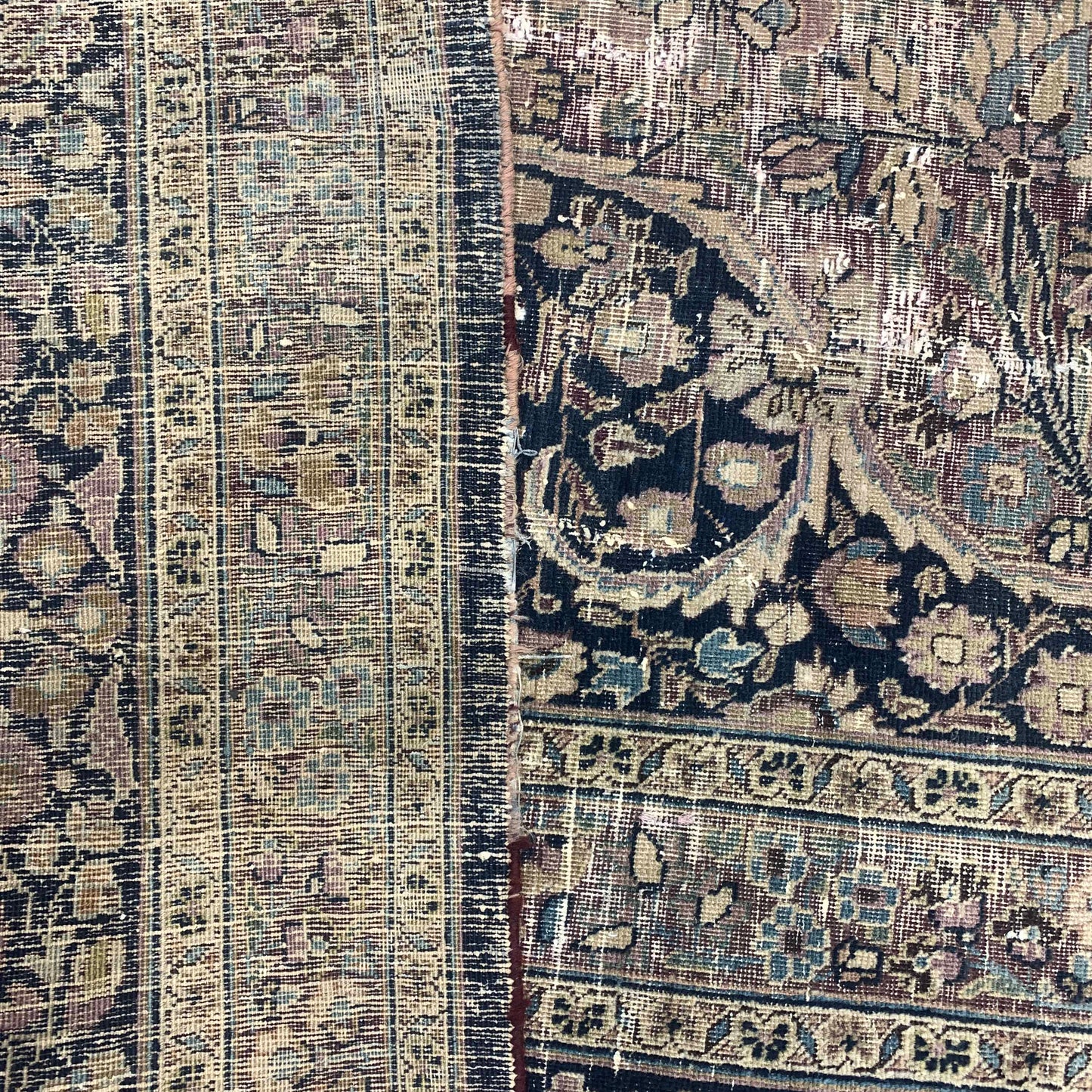 Camel and Black, Pure Wool Antique Handknotted 13.8x15.5Ft 417x470Cms Area Rug