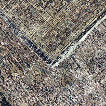 Camel and Black, Pure Wool Antique Handknotted 13.8x15.5Ft 417x470Cms Area Rug