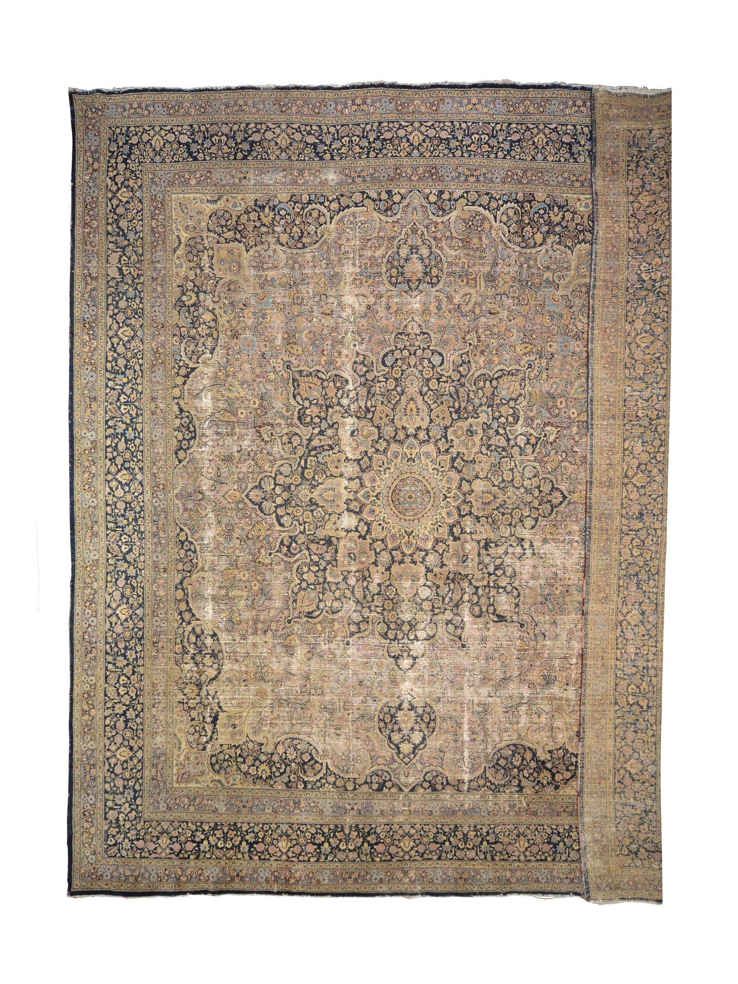 Camel and Black, Pure Wool Antique Handknotted 13.8x15.5Ft 417x470Cms Area Rug