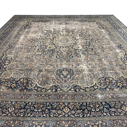 Camel and Black, Pure Wool Antique Handknotted 13.8x15.5Ft 417x470Cms Area Rug