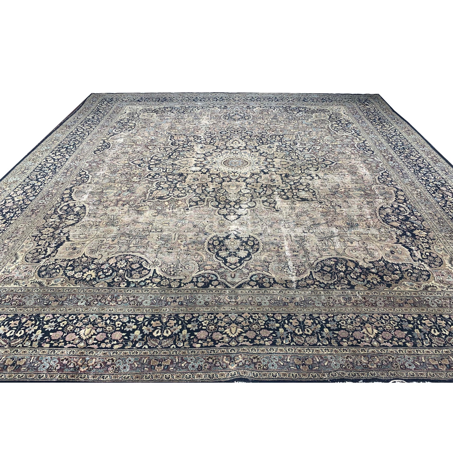 Camel and Black, Pure Wool Antique Handknotted 13.8x15.5Ft 417x470Cms Area Rug