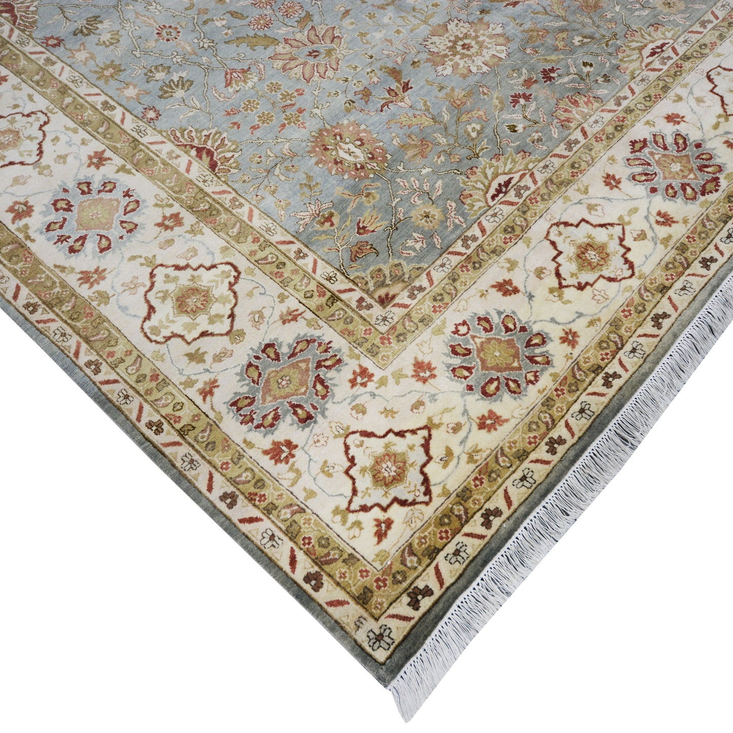 Get trendy with Floral Light Blue, Brown, Ivory and Red Traditional Pure Wool Jaipur Handknotted Area Rug - Contemporary Rugs available at Jaipur Oriental Rugs. Grab yours for $3175.00 today!