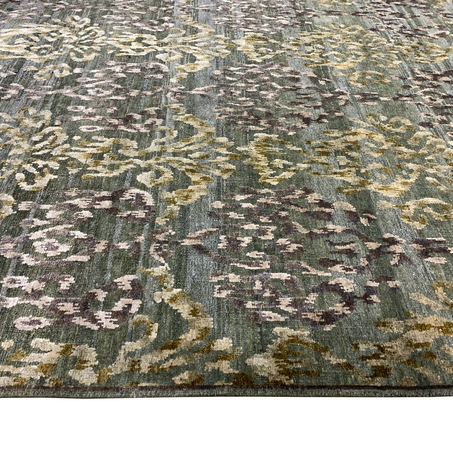 Garden Multy Green and Ivory Transitional Ikat Handknotted Area Rug