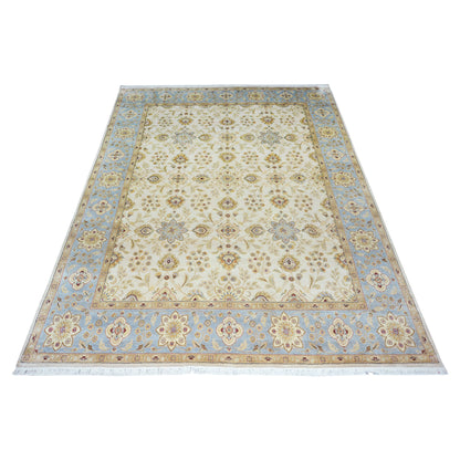 Get trendy with Darbar Ivory, Silver and Camel Traditional Floral Pure Silk Handknotted Area Rug - Traditional Rugs available at Jaipur Oriental Rugs. Grab yours for $5915.00 today!