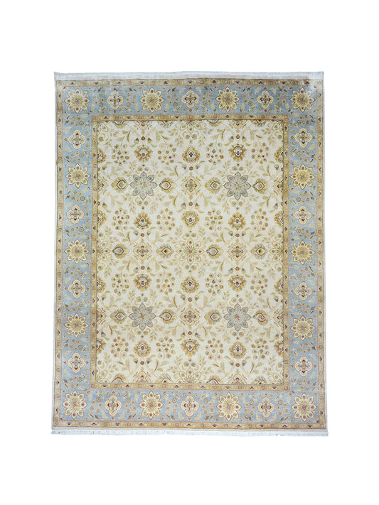 Darbar Ivory, Silver and Camel Traditional Floral Pure Silk Handknotted Area Rug