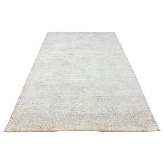 Ivory Abrash, Afghan Wool Modern Plain Handknotted 5.1x7.11Ft 154x240Cms Area Rug