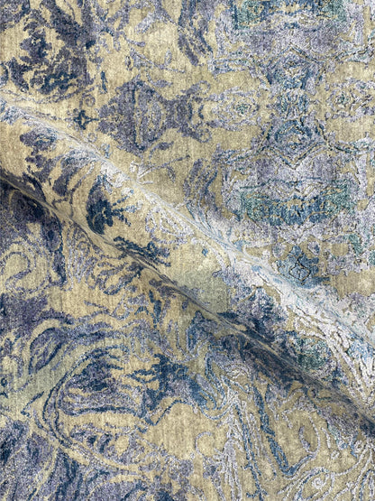 D.Blue and Beige, Viscose and Carved Wool Modern Handknotted 8.0x10.1Ft 244x307Cms Area Rug