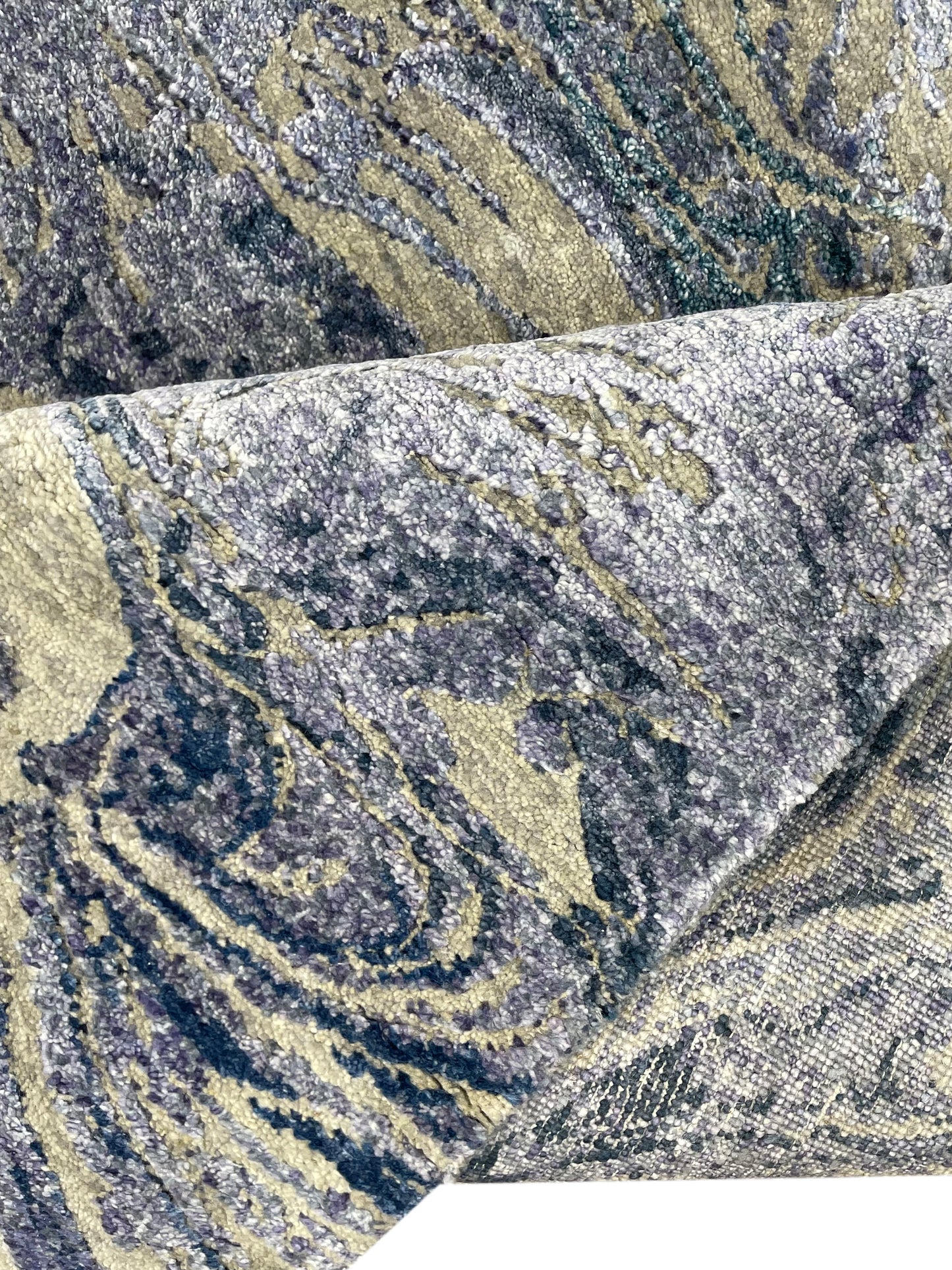 D.Blue and Beige, Viscose and Carved Wool Modern Handknotted 8.0x10.1Ft 244x307Cms Area Rug