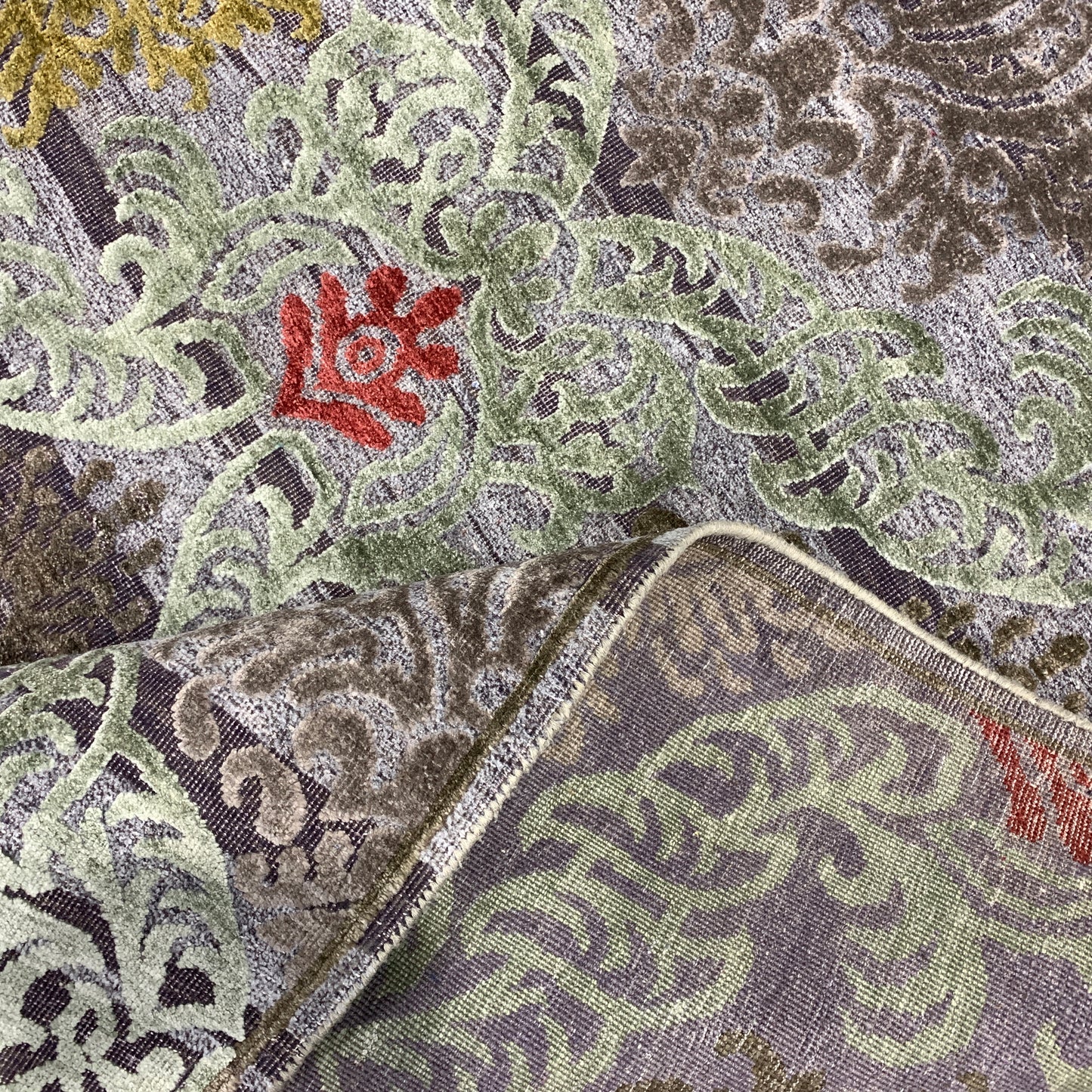 Red Gold , Silk Wool Oxidized Transitional Handknotted 8.0x10.5Ft 244x317Cms Area Rug