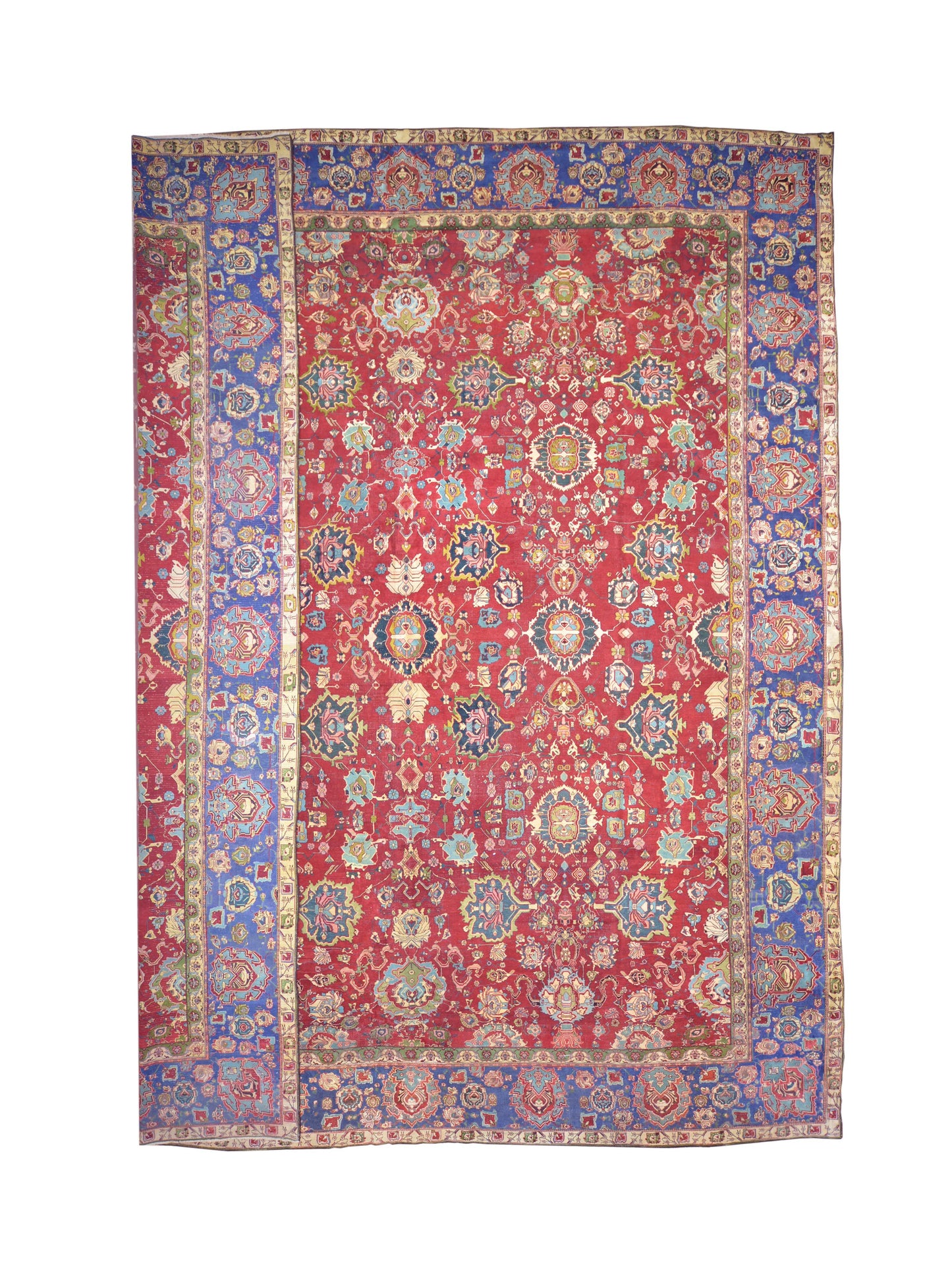 Blue and Red, Pure Wool Antique Handknotted 14.6x17.0Ft 443x518Cms Area Rug
