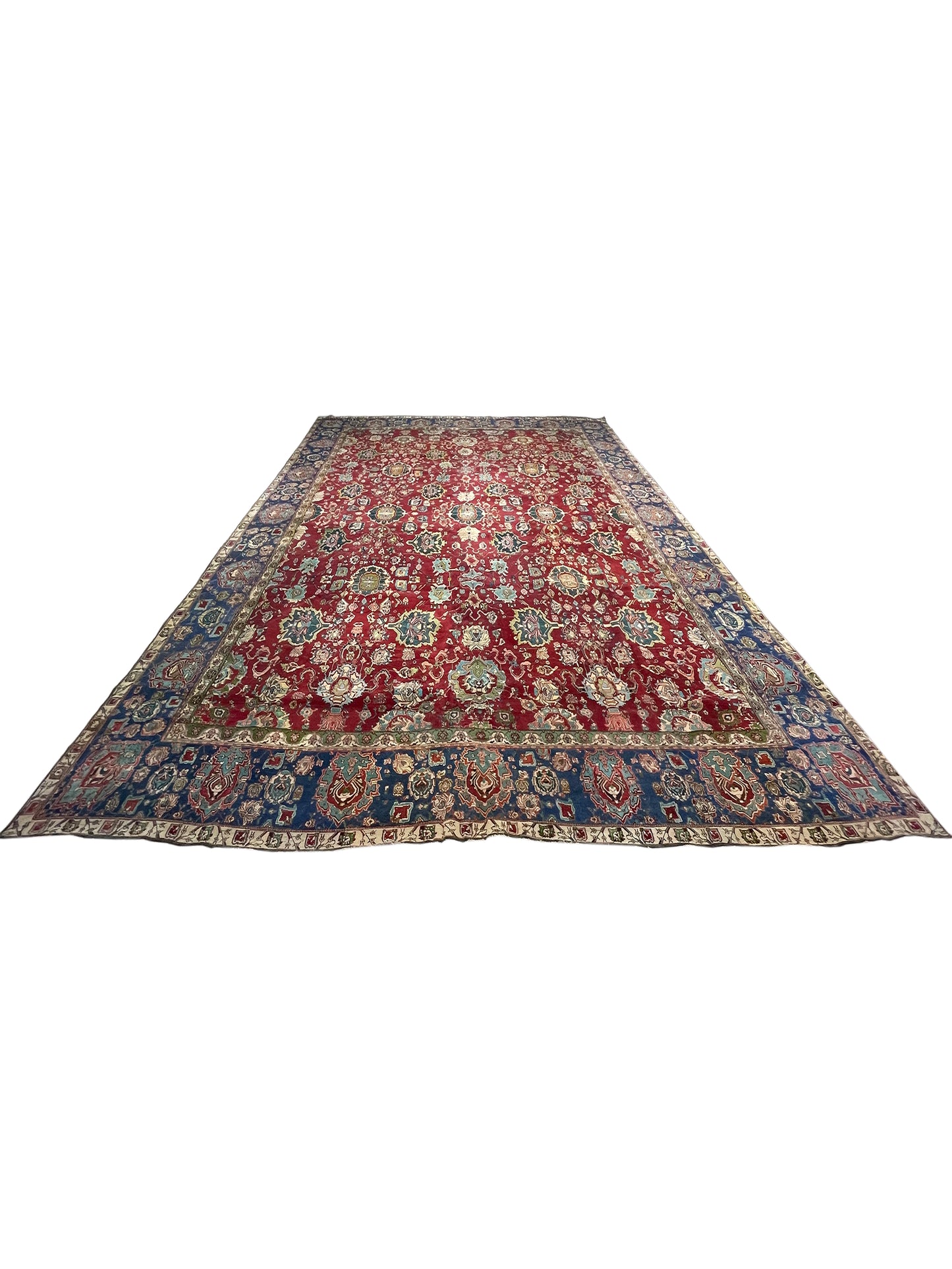 Blue and Red, Pure Wool Antique Handknotted 14.6x17.0Ft 443x518Cms Area Rug