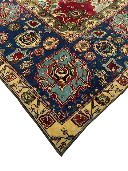 Blue and Red, Pure Wool Antique Handknotted 14.6x17.0Ft 443x518Cms Area Rug