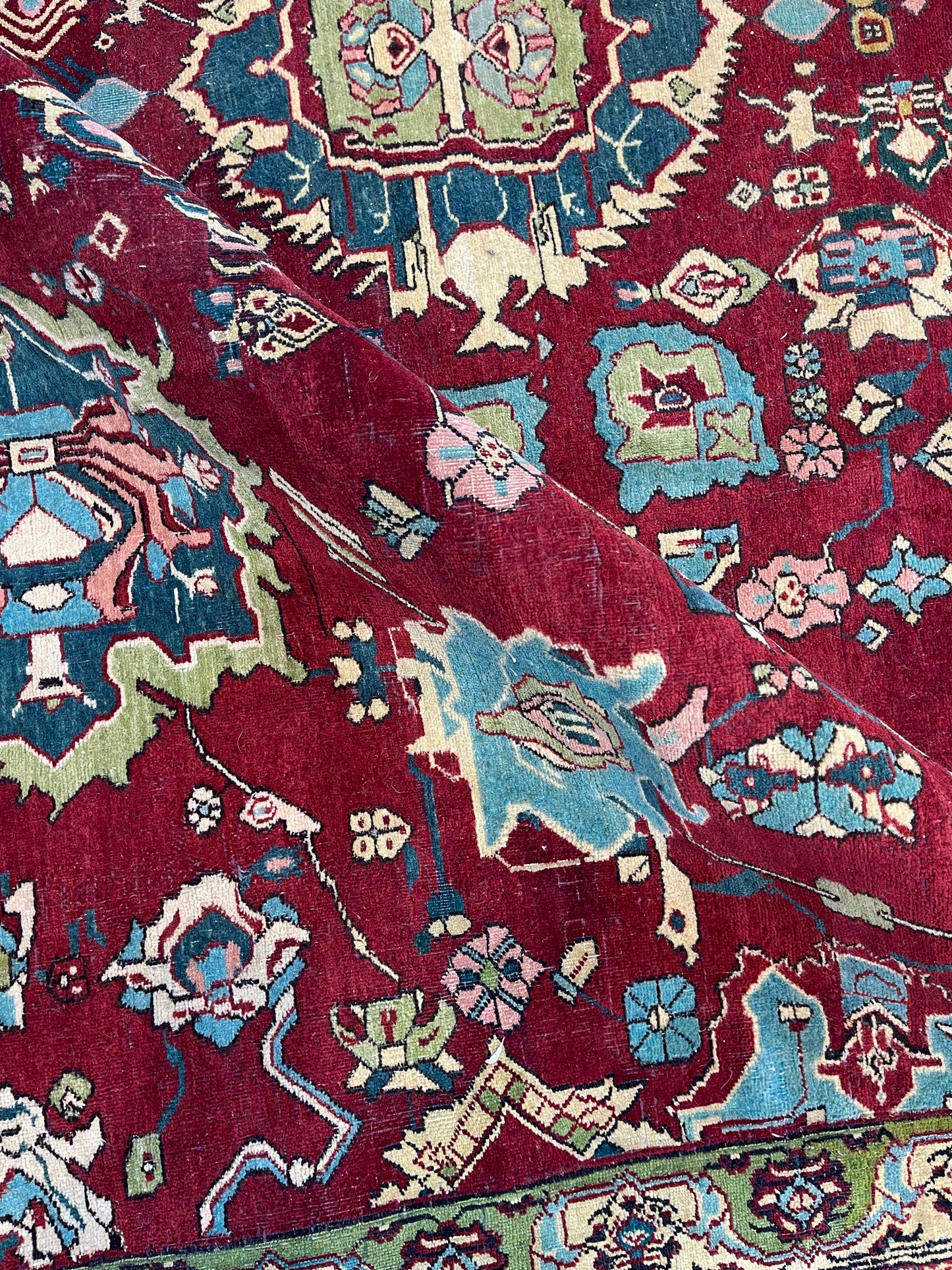 Blue and Red, Pure Wool Antique Handknotted 14.6x17.0Ft 443x518Cms Area Rug