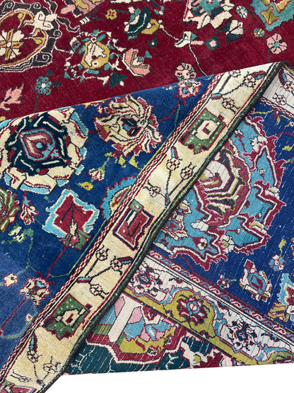 Blue and Red, Pure Wool Antique Handknotted 14.6x17.0Ft 443x518Cms Area Rug