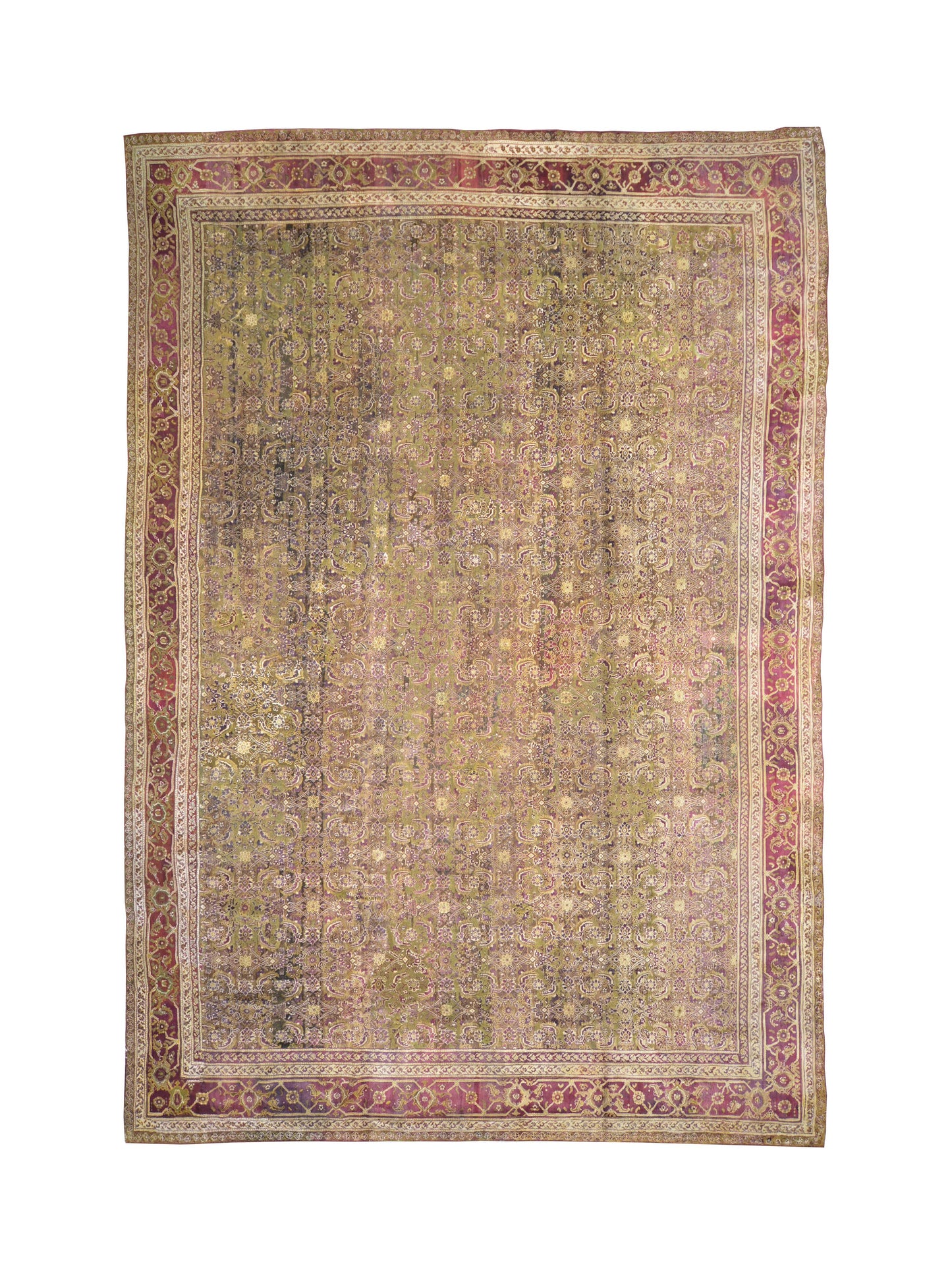 Brown and Red, Pure Wool Antique Handknotted 10.10x15.5Ft 330x470Cms Area Rug