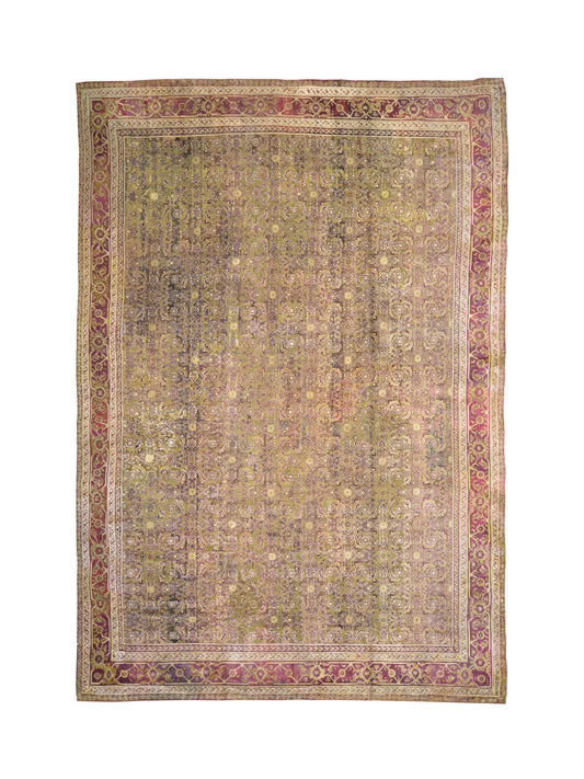 Brown and Red, Pure Wool Antique Handknotted 10.10x15.5Ft 330x470Cms Area Rug