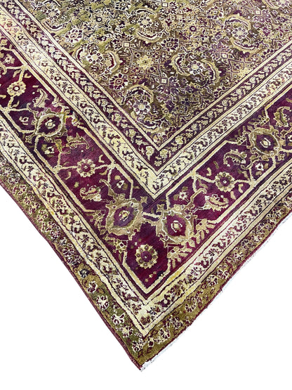 Brown and Red, Pure Wool Antique Handknotted 10.10x15.5Ft 330x470Cms Area Rug