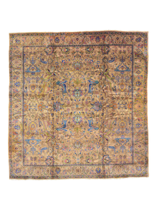 Camel and Blue, Pure Wool Antique Khotan Handknotted 9.11x10.8Ft 321x324Cms Area Rug