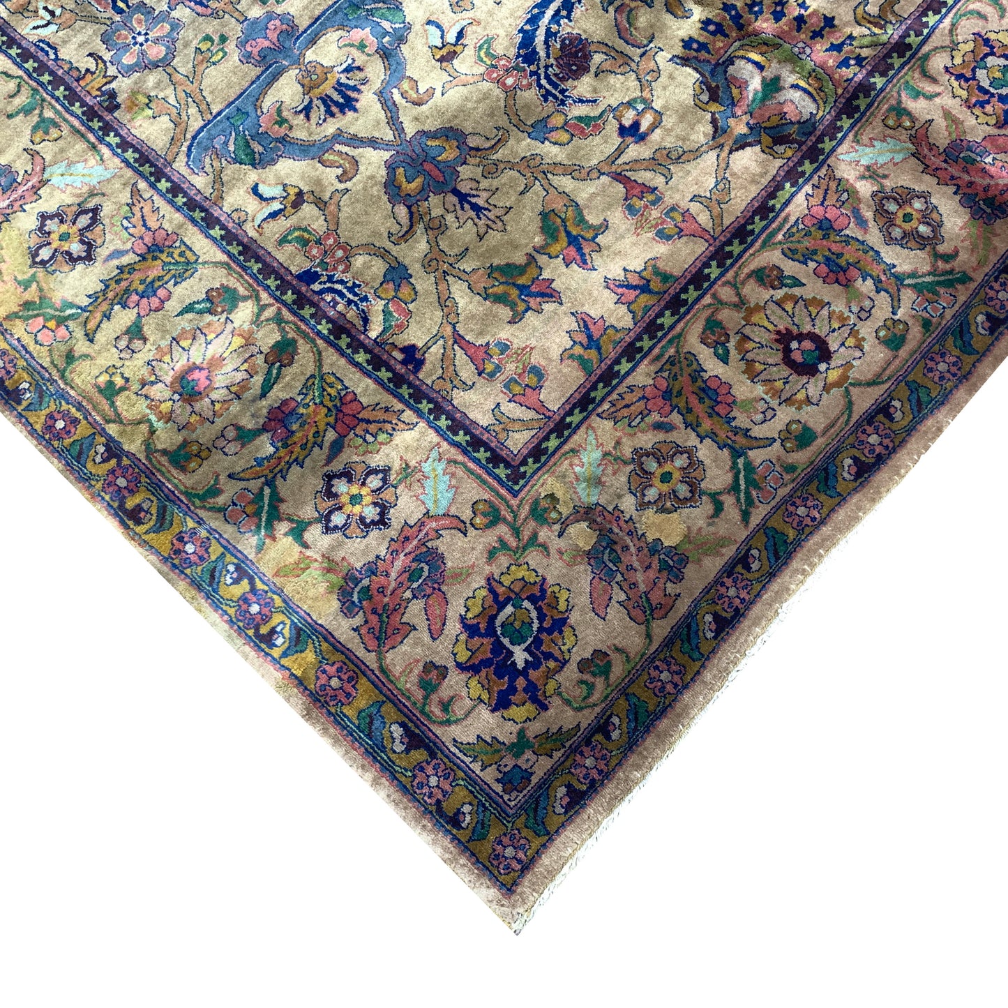 Camel and Blue, Pure Wool Antique Khotan Handknotted 9.11x10.8Ft 321x324Cms Area Rug