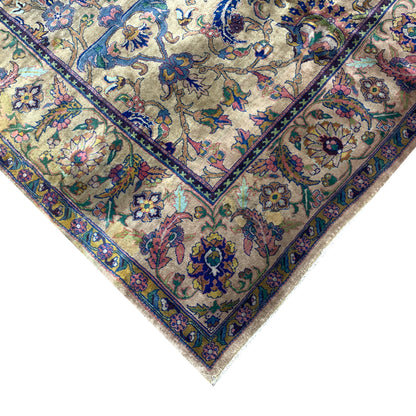 Camel and Blue, Pure Wool Antique Khotan Handknotted 9.11x10.8Ft 321x324Cms Area Rug