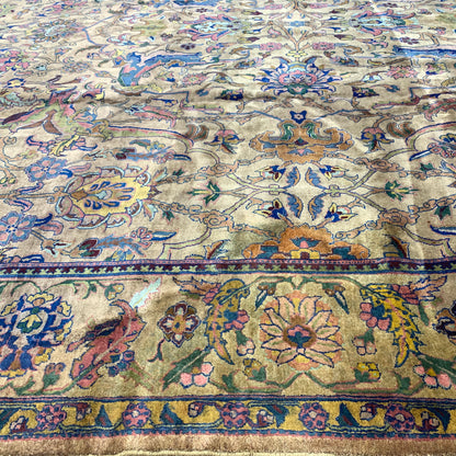 Camel and Blue, Pure Wool Antique Khotan Handknotted 9.11x10.8Ft 321x324Cms Area Rug