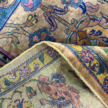 Camel and Blue, Pure Wool Antique Khotan Handknotted 9.11x10.8Ft 321x324Cms Area Rug