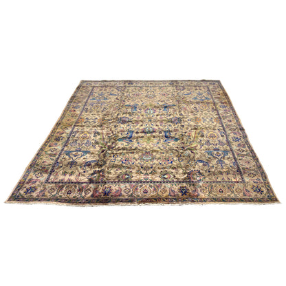 Camel and Blue, Pure Wool Antique Khotan Handknotted 9.11x10.8Ft 321x324Cms Area Rug