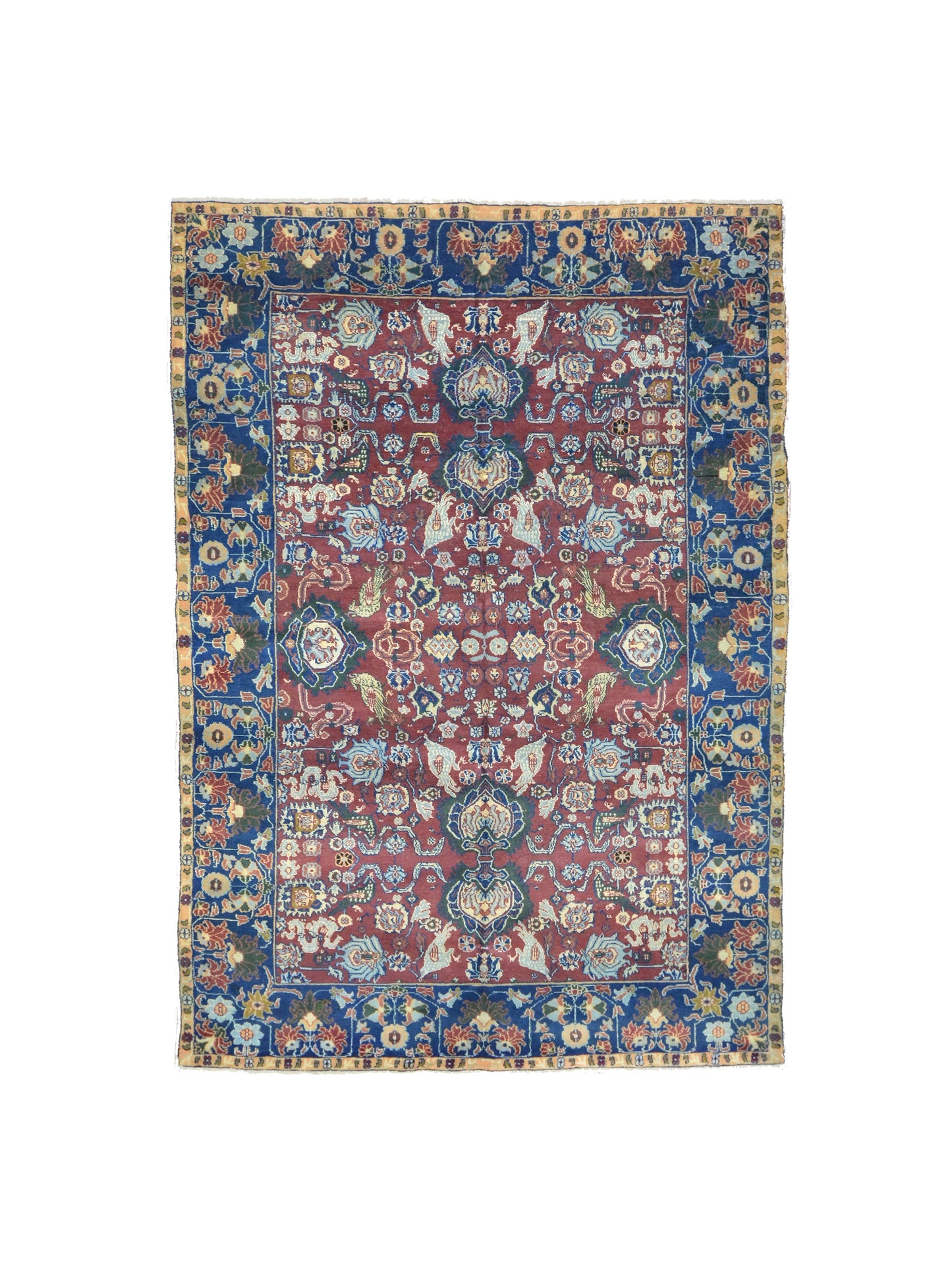 Red and Blue, Pure Wool Antique Khotan Handknotted 6.0x8.8Ft 182x263Cms Area Rug