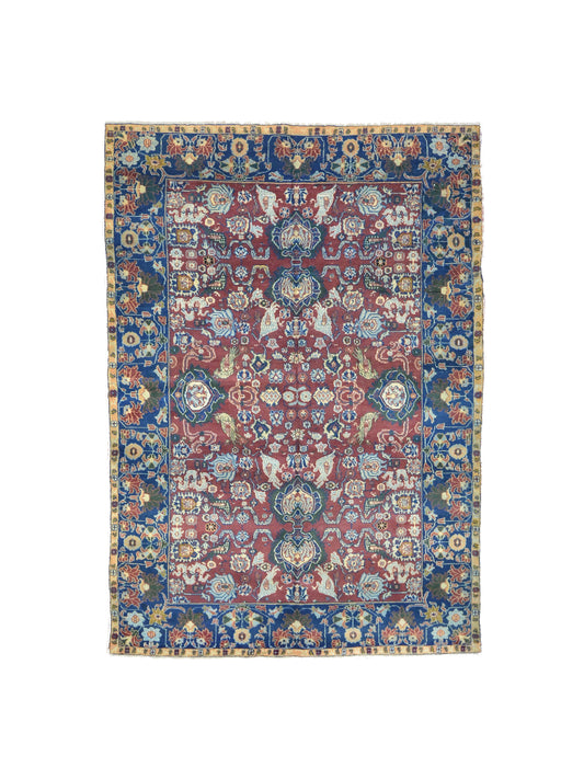 Red and Blue, Pure Wool Antique Khotan Handknotted 6.0x8.8Ft 182x263Cms Area Rug
